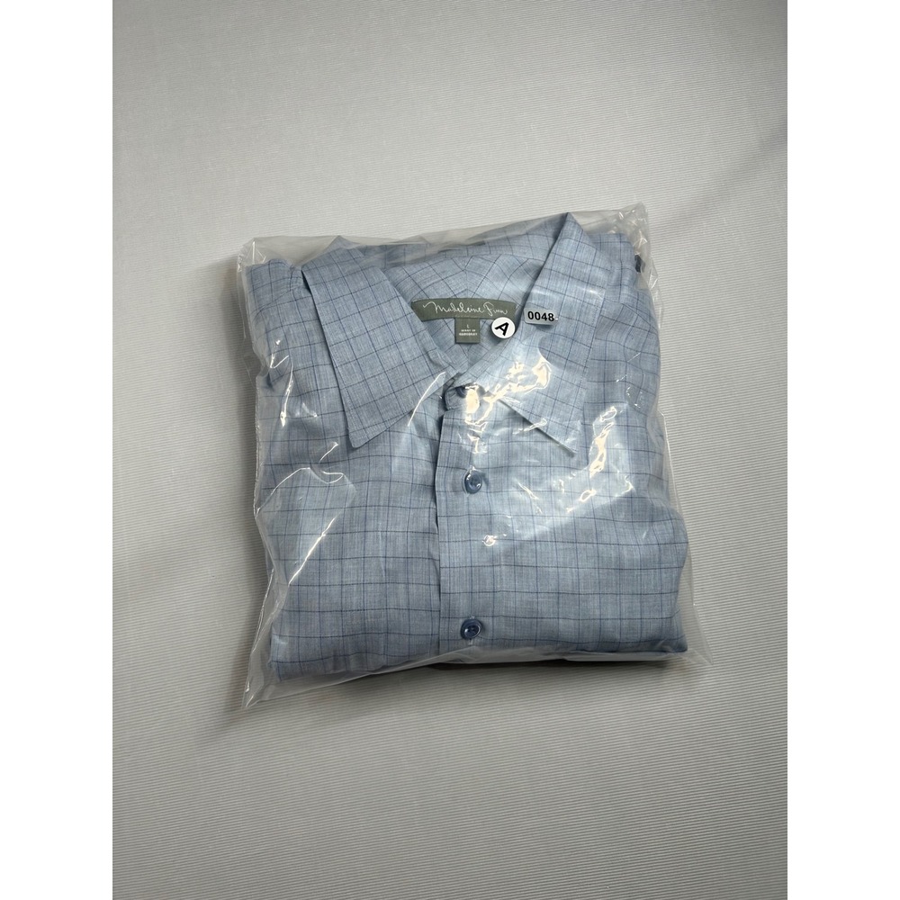 Madeline Finn Mens Classic Fit Blue Windowpane Check Long Sleeve Button Down L - Picture 6 of 6